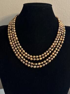 Vintage Bronze Freshwater Pearl Necklace | Four Strand | Sterling Silver Clasp